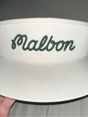 Malbon White Visor with Green Script Logo